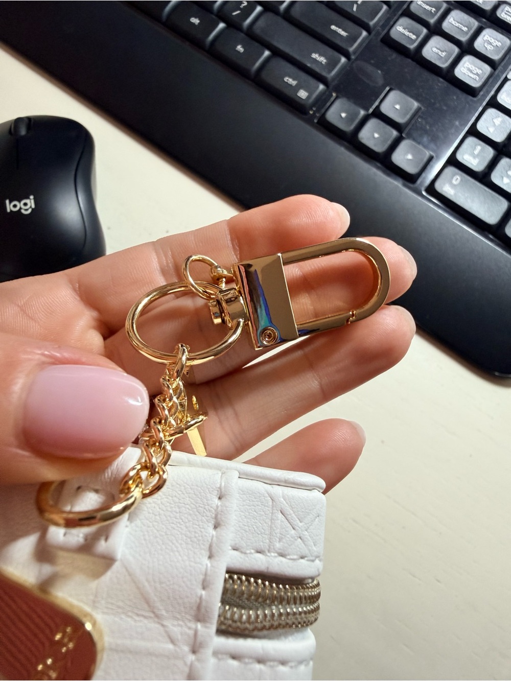 Dior White Quilted keychain with Gold Charms - Picture 3 of 5